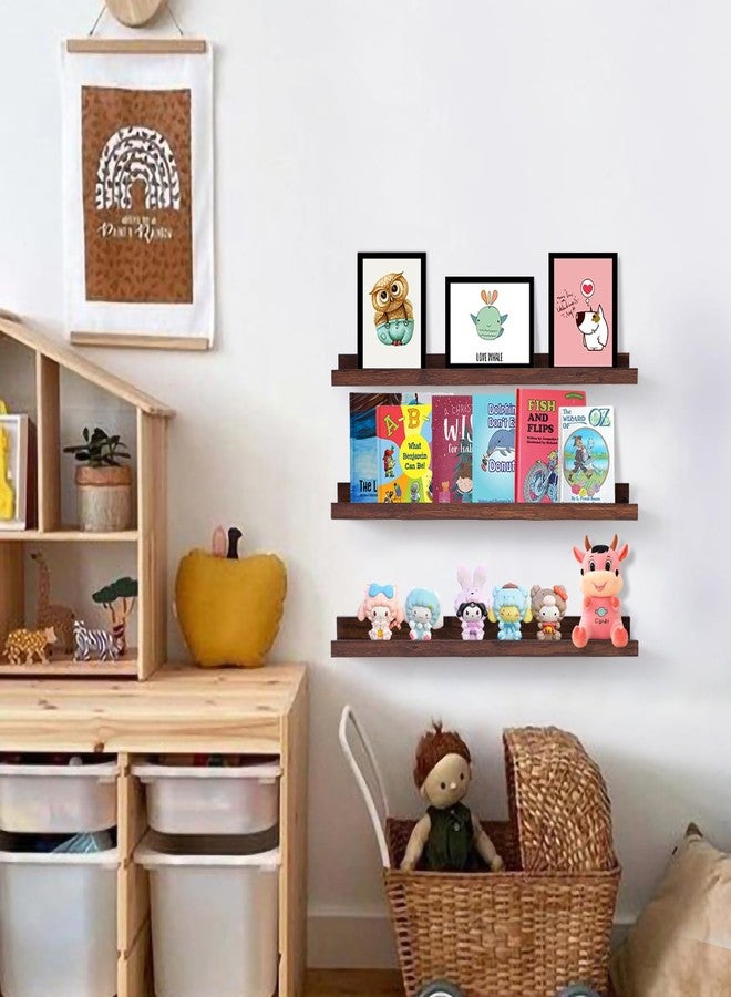 AZSKY Walnut Floating Shelves 24 Inch Picture Ledge Shelf for Wall Photo Shelves with Lip for Pictures Nursery Room Bookshelf Wood Wall Shelves Set of 3 for Bedroom Living Room Bathroom Kitchen - Image 4